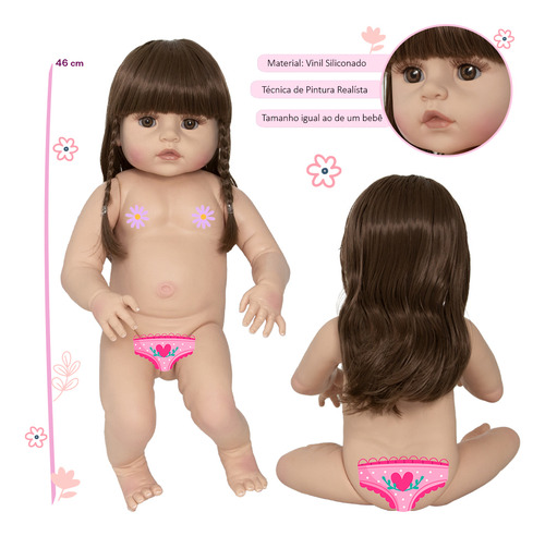 Boneca Reborn Bebê Realista Grande Com Vestido Florido