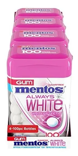 Mentos Always White Chicle Sin Azúcar Con Xilitol - 4 Botell