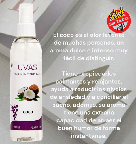 Body Splash Uvas Cosmeticos Fragancia Coco 200 Ml Sin/tacc
