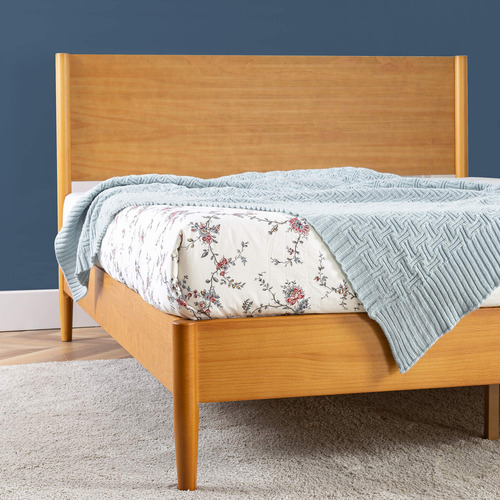 Zinus Allen Marco De Cama De Plataforma De Madera De Elegancia Clásica: Este Hermoso Diseño De Mediados De Siglo Con Patas Redondeadas Y Un Acabado De Madera Maciza Añade Estilo A Tu Dormitorio Sin Gastar Mucho Dinero