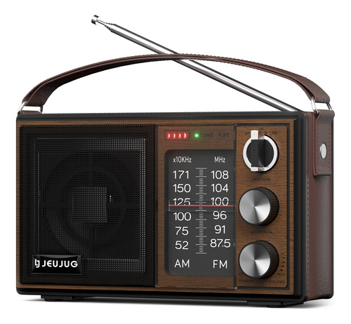 Jeujug Radio Portatil Am Fm Vintage / Retro, Altavoz Bluetoo