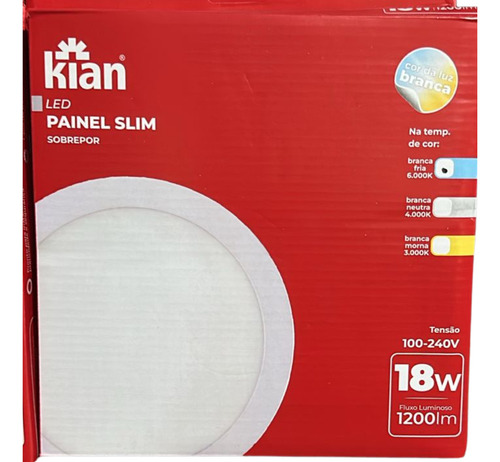 Luminaria Led Sobrepor Redonda Slim 18w 6000k Kian Cor Branco Frio 6000k