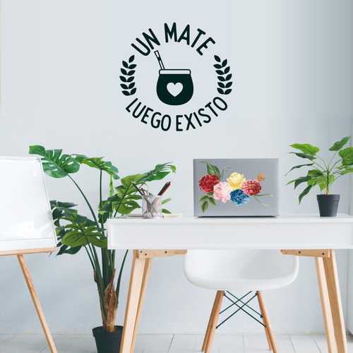 Imagen 3 de 4 de Vinilos Decorativos Frases Un Mate Luego Existo