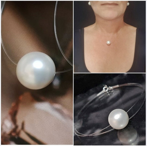 Imagem 2 de 7 de Pedras - Colar Fio De Nylon E Pérola Branca 14mm, Cód258c91