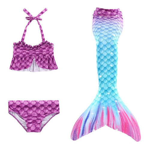 Sirena Cola Y Bikini Niñas Traje De Baño Set 3 Envío Gratis