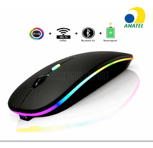 Mouse Hmaston Wireless Recarregável Led Rgb 2.4 Ghz Sem Fio
