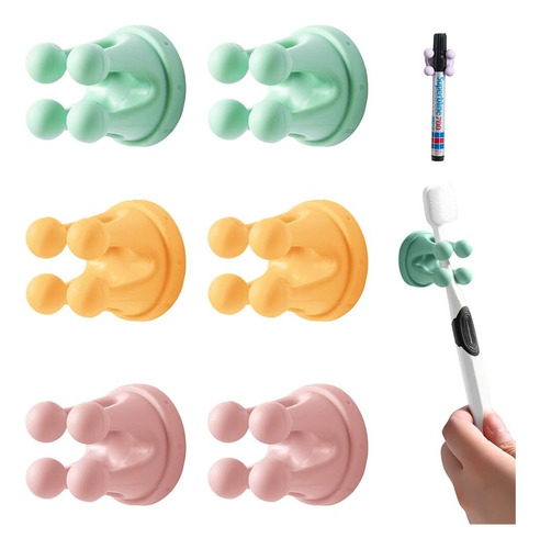 6 Soportes De Silicona Para Cepillos De Dientes, Ganchos