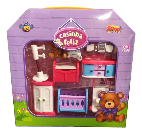 Brinquedo Casinha Feliz Móveis Quarto Decoração Ursinho