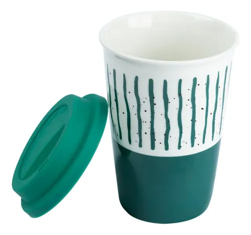 Vaso Taza Cerámica De 400ml Con Tapa De Silicona - Diseño 2