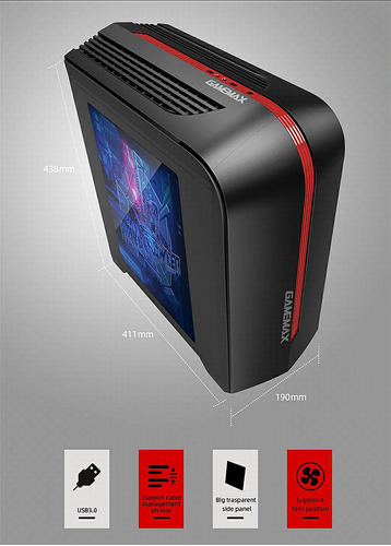 Gabinete Micro Atx - Gamemax Centauri Black  Red H601br