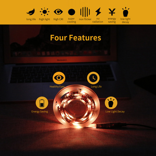 Tira De Luz Led Para Pc/tv, Alimentada Por Usb, Control Remo