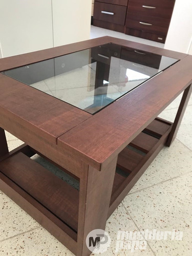 Mesita De Living Con Vidrio Caoba Tabaco