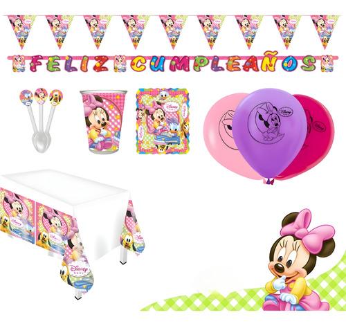 Kit Infantil Decoración Fiesta - Baby Minnie Mouse X12 Inv