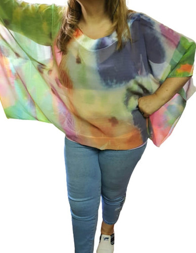 Blusa-poncho De Gasa, De Diseño, Con Faja   Lula 