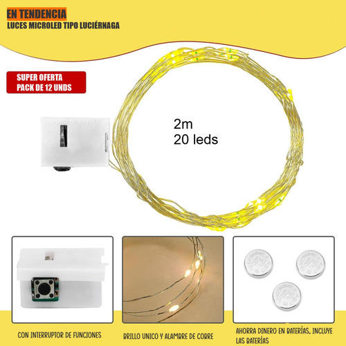 Extensión De Luces Micro Led Alambre De 2m X 12 Unidades.