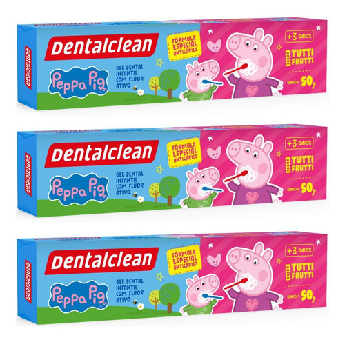 3x Gel Dental Infantil Peppa Pig Com Fluor 50g - Dentalclean
