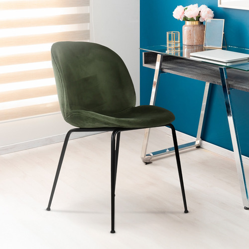 Silla De Comedor Tapizada En Terciopelo Moderna Set De 4 Estructura De La Silla Verde Oscuro Asiento Verde Oscuro