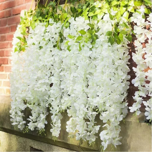 Flores Artificial Wisteria 12pzs 1.1m Decoración Fiesta Boda Color Blanco