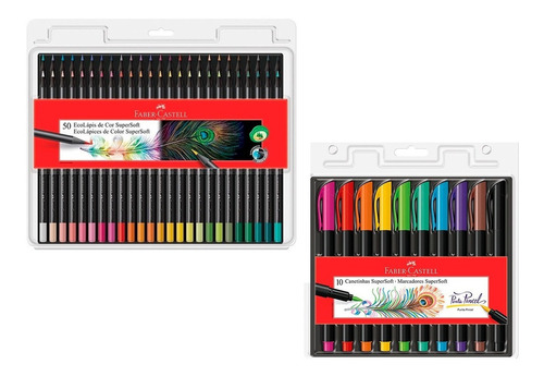 Kit Caneta Brush Pen 10cores +lápis De Cor Supersoft 50cores