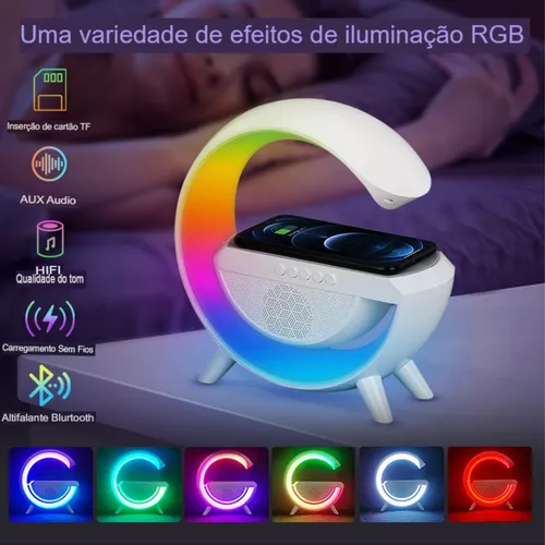 Luminária RGB 4 em 1 Carregador sem fio - caixa de som bluetooth