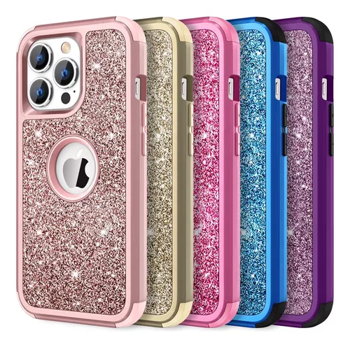 Hython Funda para iPhone 13 Pro Max con purpurina, bonita funda brillante  brillante, resistente 3 en 1, híbrida de policarbonato duro suave, TPU
