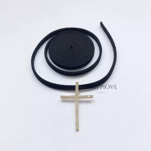 Colar gargantilha choker cruz couro camurça preto