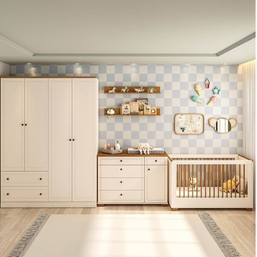 Quarto De Bebê Completo 1 Berço 1 Cômoda E 1 Guarda Roupa