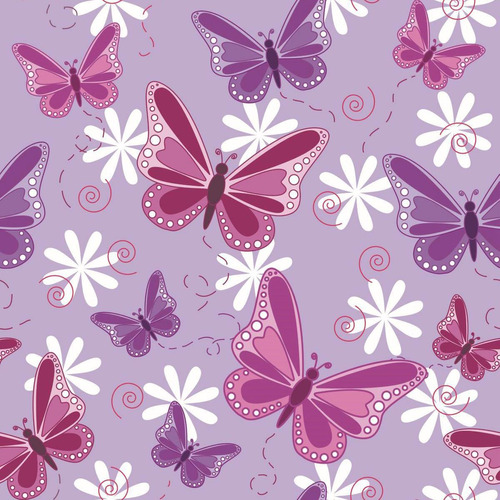 Papel De Parede Lavável Borboletas 3d Fundo Roxo 6m