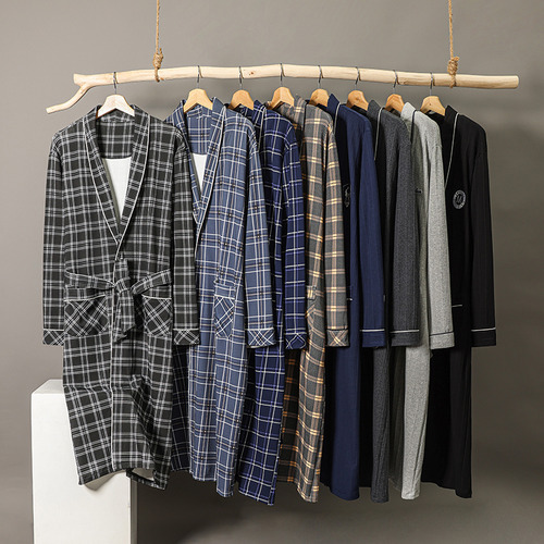 Bata De Baño A Cuadros Para Hombre, Kimono Para Dormir, Para