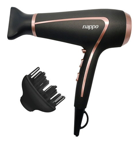 Secador De Pelo Nappo 2200w Tourmaline Ion + Accesorios  Color Negro