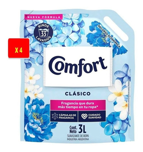 Suavizante Comfort Clásico Repuesto 3 L X 4 Unidades