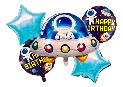 Set X5 Globos Metalizado Astronauta Espacial Fiesta Bouquet