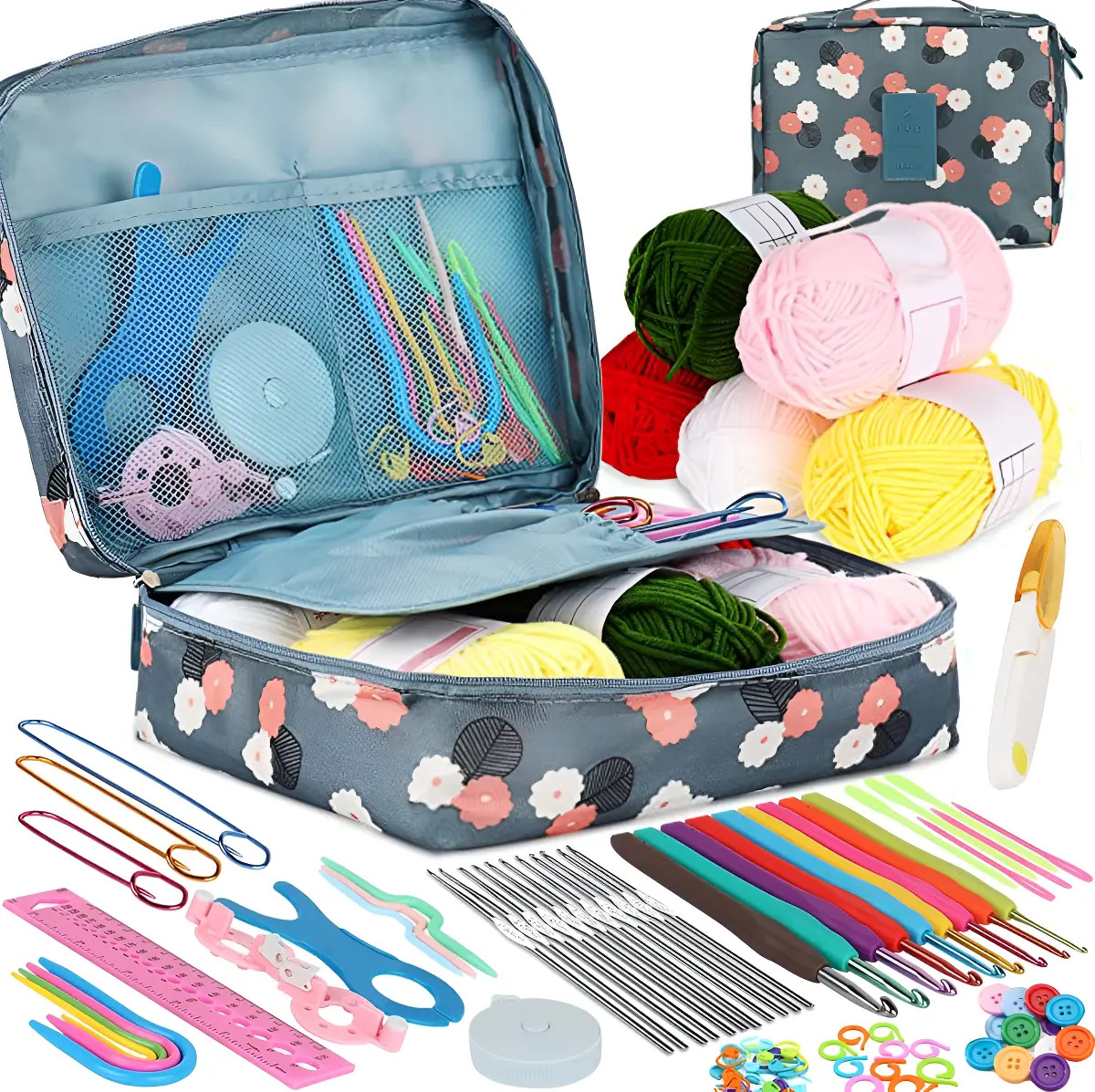 Kit De Ganchos Y Accesorios Para Tejer A Crochet Color Azul