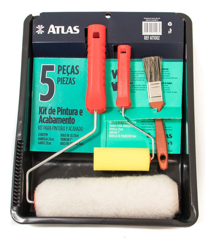 Kit De Pintura Atlas At1002 5 Piezas Pincel Rodillo Bandeja