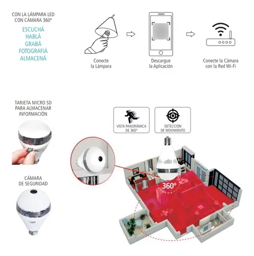 Cámara De Seguridad Lampara Led Smart Camara 360º Wifi 3wts