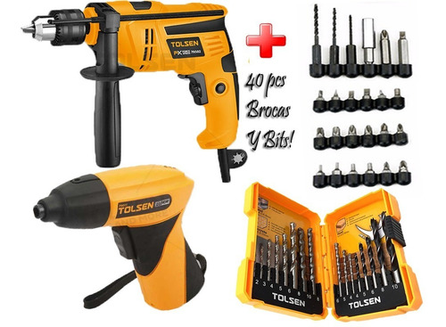 Taladro + Atornillador + Brocas + 40pcs Tolsen Calidad