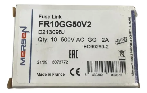 Fusível 10x28 Mersen Fr10gg50v2 500v Gg 2a Kit 10 Peças