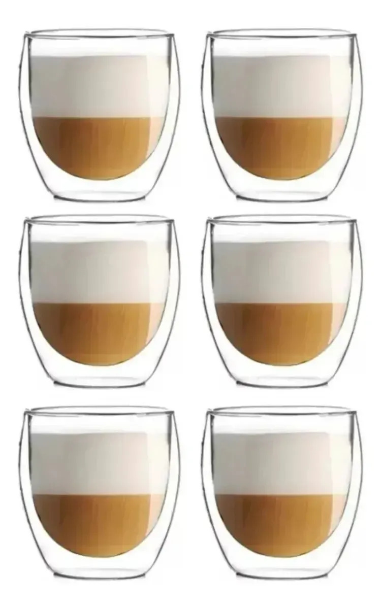Set X6 Tazas Café Vidrio Doble Pared Borosilicato Espresso 250ml | Ideal Capuchino Latte Té Diseño Elegante | Resistente Calor Apto Lavavajillas Cocina Hogar Oficina Levys Bazar