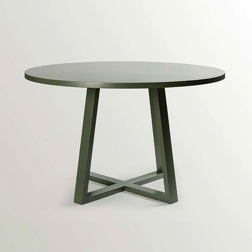 Mesa De Comedor Cross Redonda En Madera De Alamo Y Mdf Color Verde Oscuro De 100cm De Diámetro