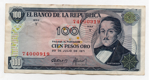 Colombia 100 Pesos 20 Julio 1971