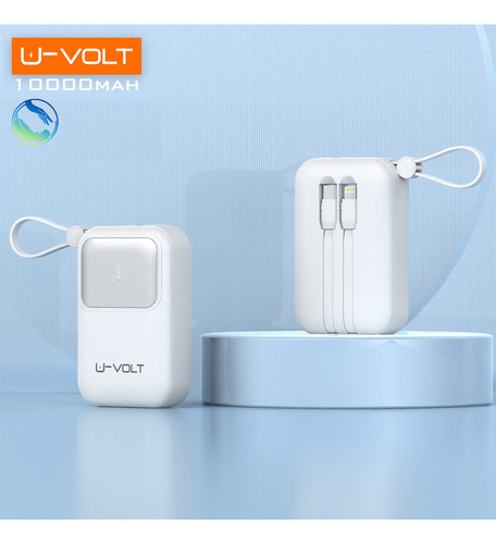 Power Bank Batería Portátil 10000mah Carga Rápida 22.5w Con 3 Cables Incorporados Tipo C Iph Usb Pantalla Digital U-volt Cargador Compatible Con iPhone Samsung Motorola Xiaomi Huawei Color Blanco