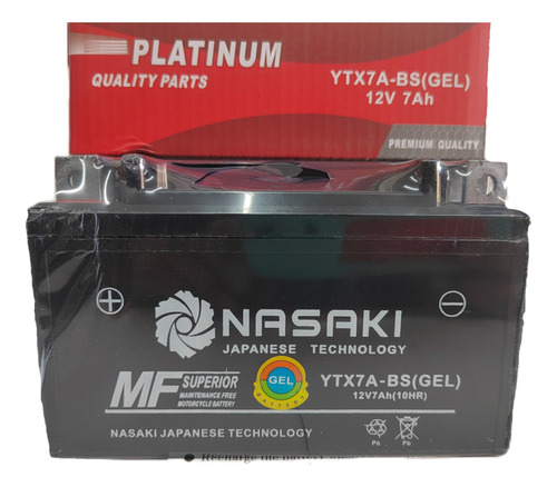 Batería Ytx7a-bs (gel) 12v 7ah Nasaki