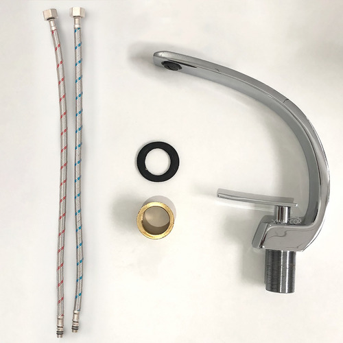 Torneira Banheiro Curvada Cascata Misturador Monocomando Metal Cromado Bancada Pia Lavabo Alto Padrão Torneira Curva Slim Bica Baixa Quente Frio Dona D.cor