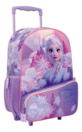 Mochila De Frozen 16'' Con Carro Ruedas Elsa 