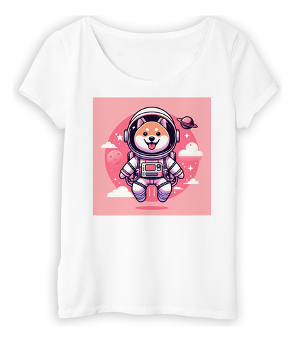 Remera Mujer Shiba Inu Vestido De Astronauta Pink