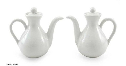 Novica Condiments Serveware Ceramic Oil And Vinegar Set, Whi