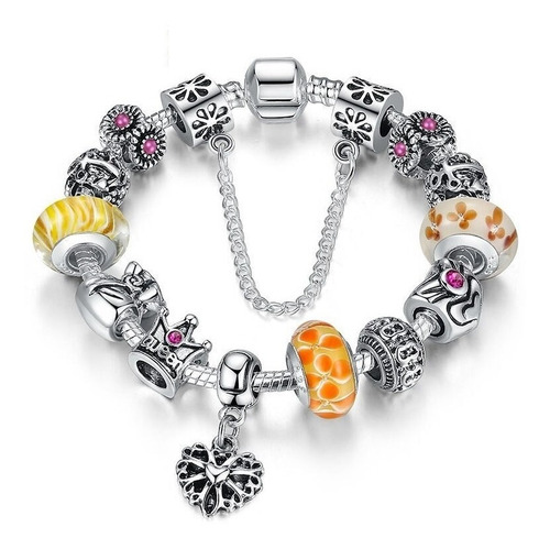 Pulsera Para Mujer Dije Corona Cristal Murano Baño De Plata