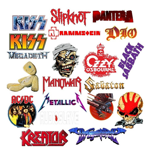 Stickers Iron Maiden Metallica Kiss Metal Rock 20 Unidades 
