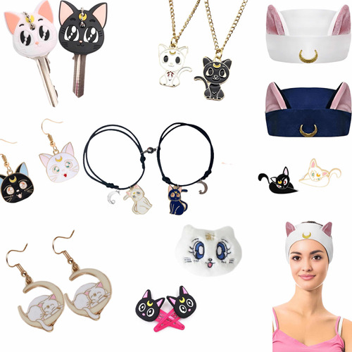 Sailor Moon Luna Artemis Accesorios Cabello Y Bisutería 12pz