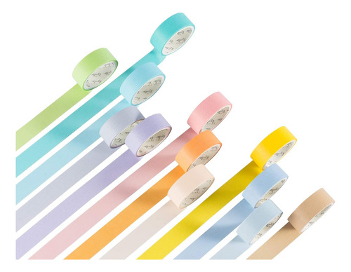 Yubbaex Washi Tape 12 Rollos Color Arcoiris Set De Cintas...